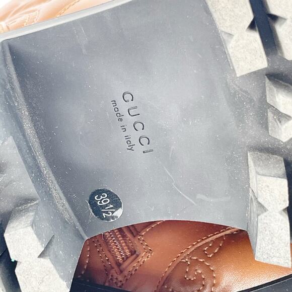 Gucci Cognac Brown Leather Quilted GG Logo Combat Moto Ankle Boot size EU 39.5 - Picture 12 of 15
